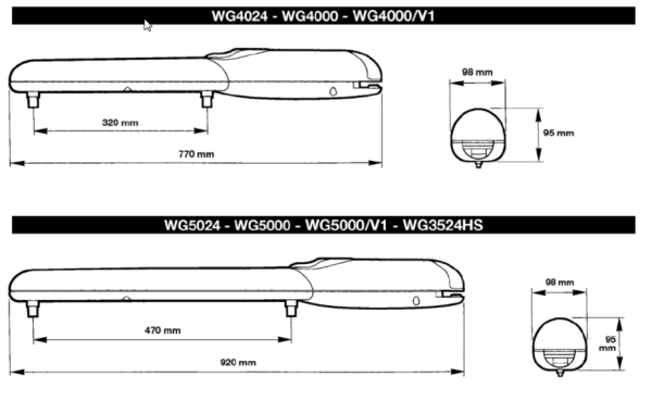 Электромеханический привод для распашных ворот Nice WG4000 серии WINGO линейного типа, ширина створки до 2 м. и массой до 400 кг.
